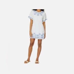 Roller Rabbit “Indriya Coco” cotton flax blend mini dress embroidered floral